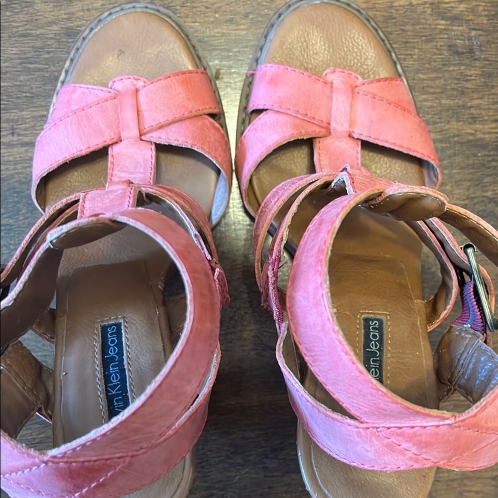 Calvin Klein Jeans Isabelle Pink and Brown Gladiator Heels - Picture 7 of 14